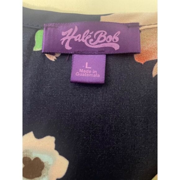 Hale Bob Navy Floral Top Large Fits Medium - Picture 4 of 5